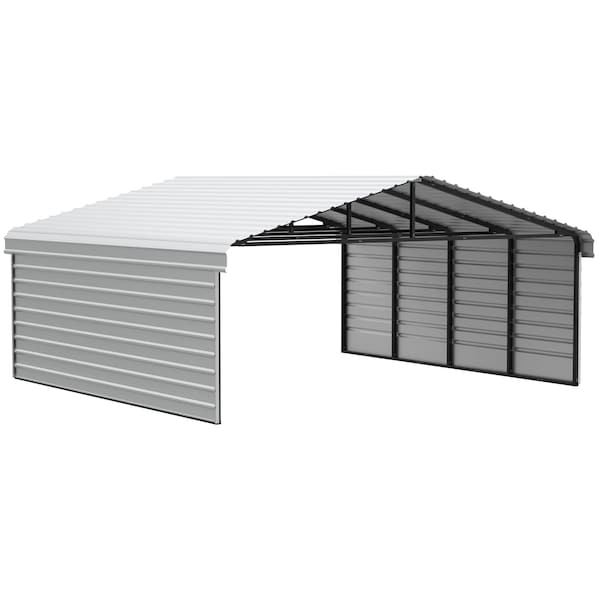 Arrow Storage Products Galvanized Steel Carport, W/ 2-Sided Enclosure, Compact Car Metal Carport Kit, 20'x20'x9', Eggshell CPH202009ECL2 - main